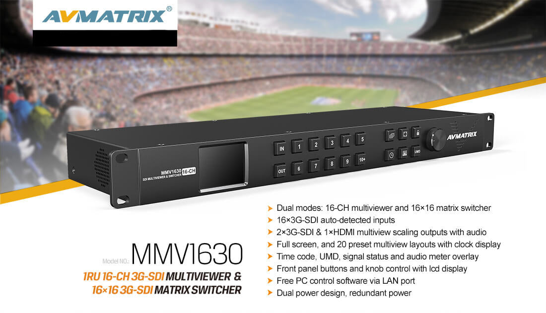 AVMatrix MMV1630 16 Channel 3G-SDI Multiviewer and Matrix Switcher