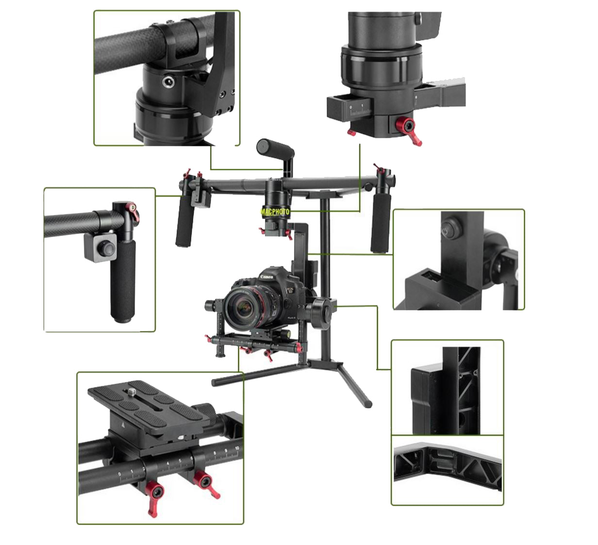 Macphoto 3-axis DSLR gimbal with 32 bit processor double sensor Stabilizer for DSLR