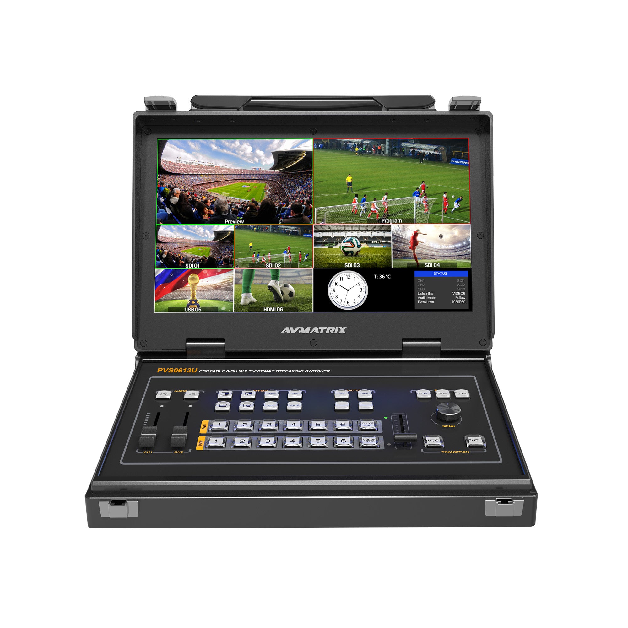 AVMatrix PVS0613U Portable 6CH SDI/HDMI Multi-format Streaming Switcher with Monitor