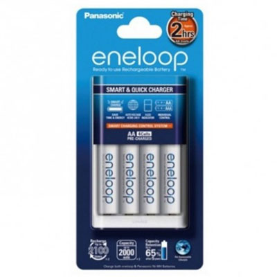 Authentic Panasonic Eneloop Batteries 4pc AA White with 2hr Quick Charger