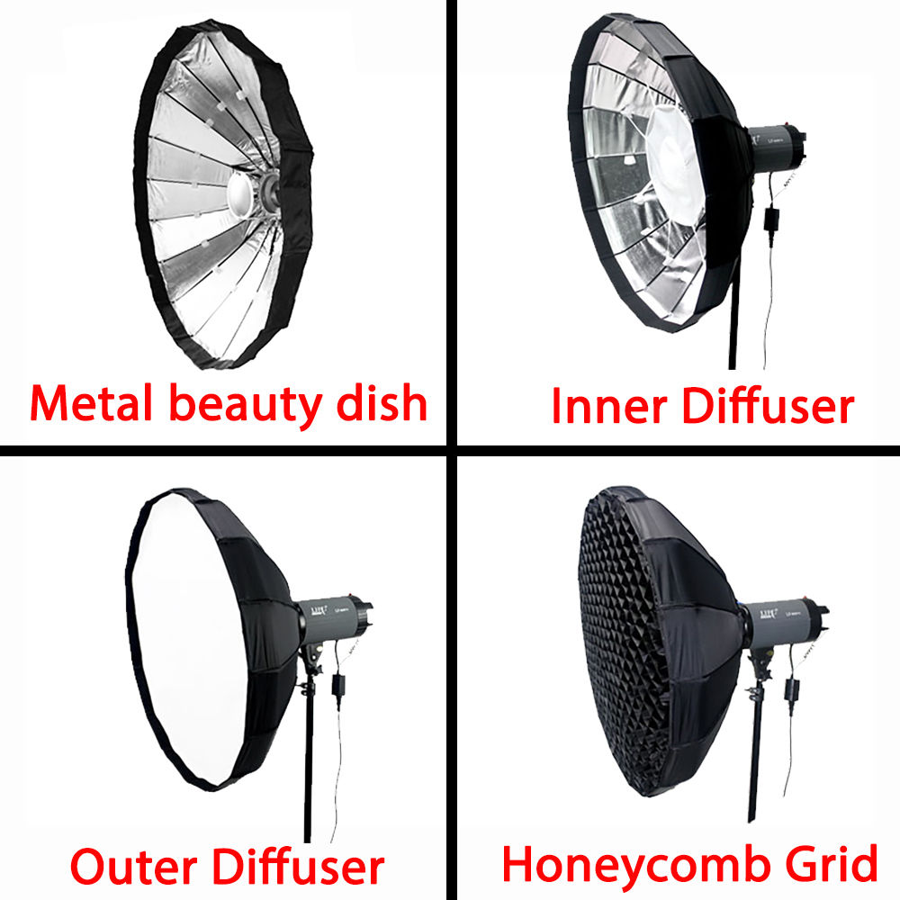 Apex Portable / Foldable Beauty Dish with Honeycomb Grid Bowens Mount (Silver Reflective)