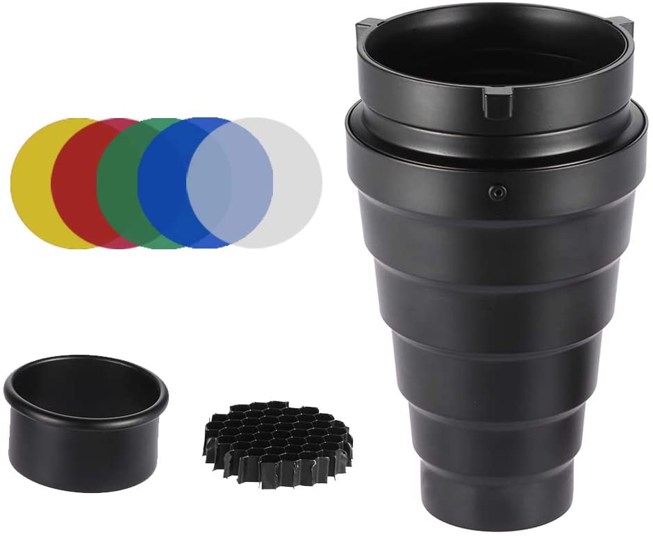 Godox Metal Conical Snoot with Honeycomb Grid 5pcs Color Filter Kit Bowens Mount