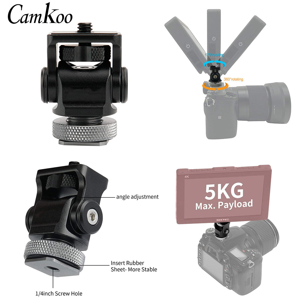 CamKoo Swivel Pan Tilt Camera Monitor Mounting Bracket (176 Degree Tilting 360 Degree Rotation)