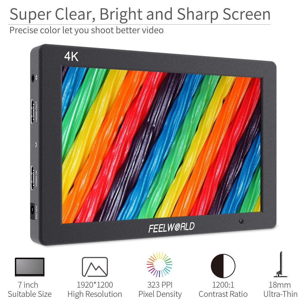 Feelworld T7 7 Inch Camcorder Field Monitor Camera DSLR Small HD Focus Video Assist T7（7" 1920x1200 Aluminum Case IPS with 4K HDMI Input Output Aluminum Housing