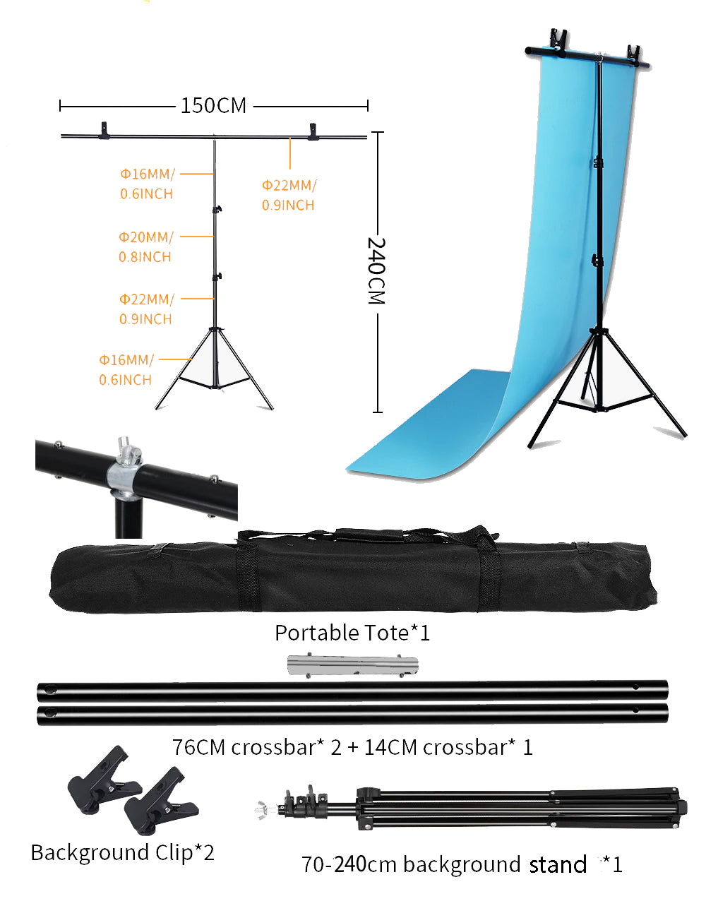 Apex T Stand Background Support Kit 150 x 240cm