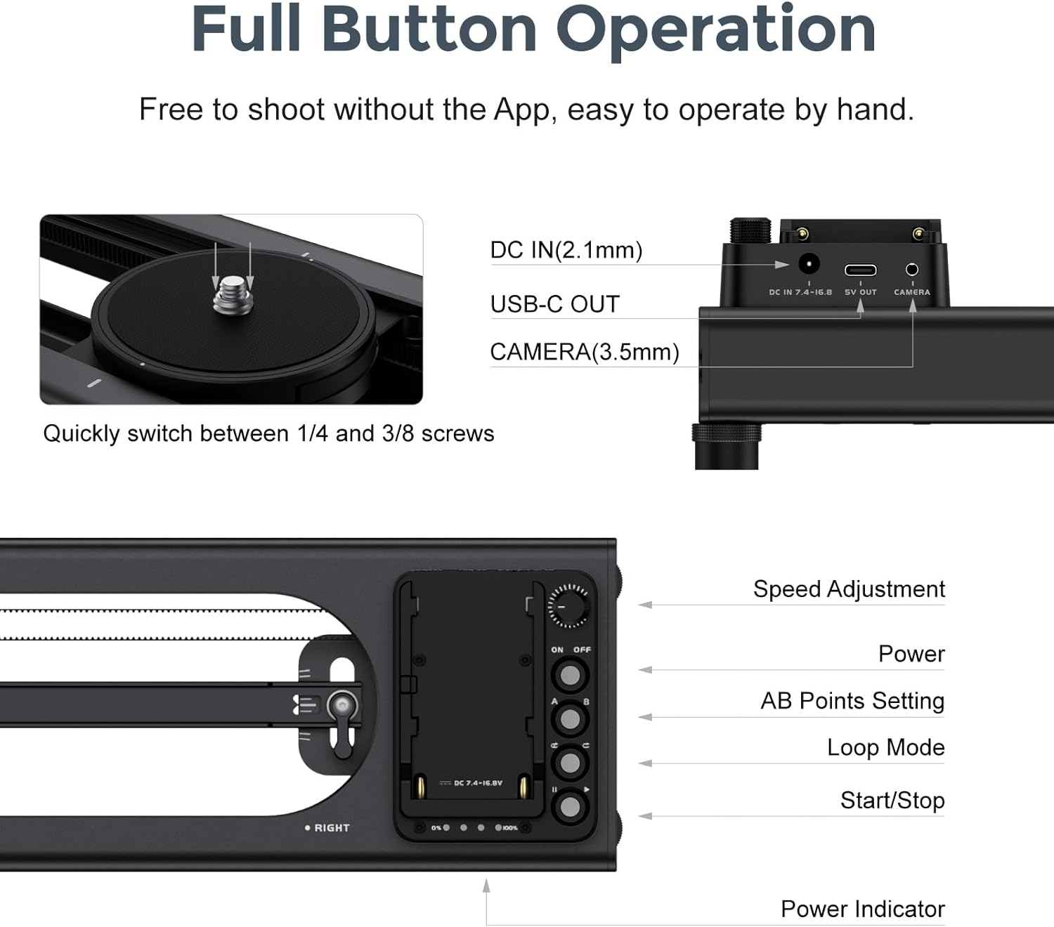 Accsoon Camera Video Slider S40 Adjustable 24''/60cm Motorized with Full Button Control 120° Panoramic Shooting Support APP Bear 4kg Horizontally Bluetooth Connect (AA-S01 | S40)