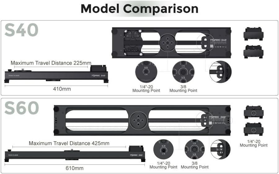 Accsoon Camera Video Slider S40 Adjustable 24''/60cm Motorized with Full Button Control 120° Panoramic Shooting Support APP Bear 4kg Horizontally Bluetooth Connect (AA-S01 | S40)