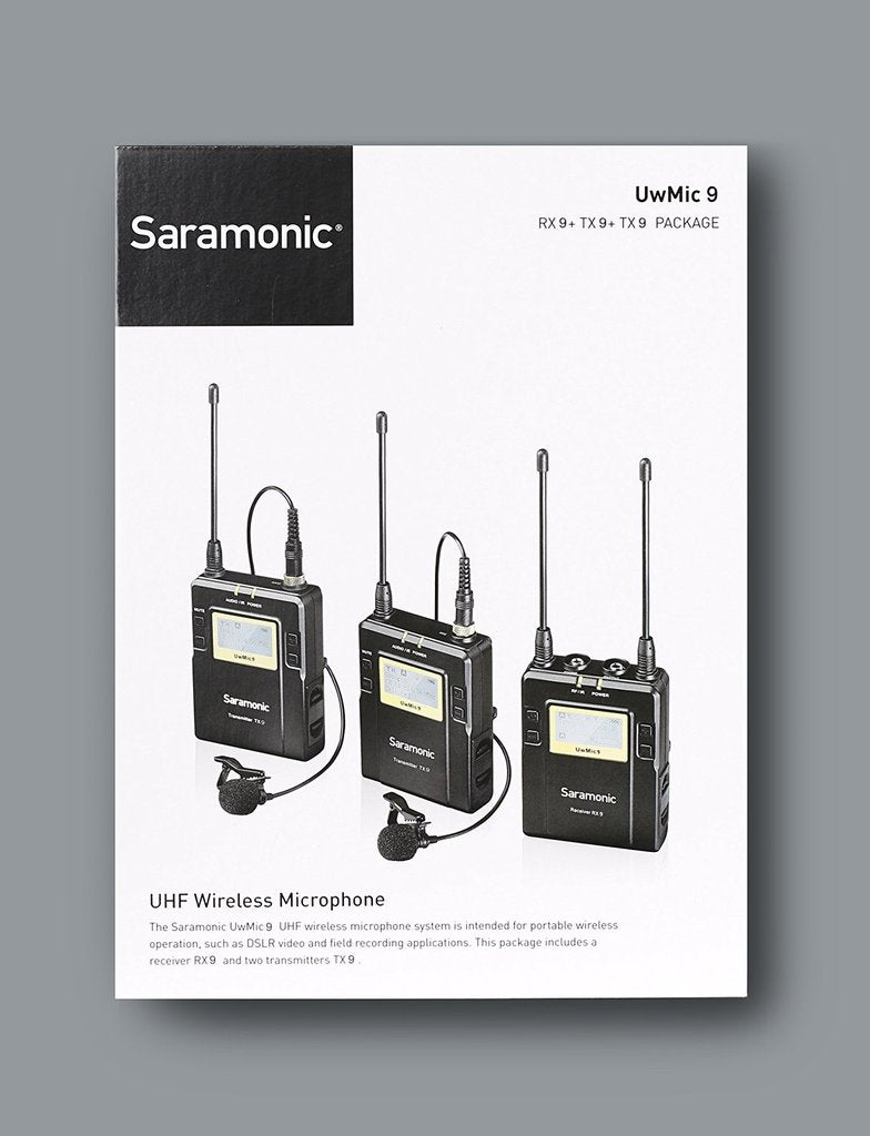 Saramonic UWMIC9 (RX9+TX9+TX9) 96-Channel Digital UHF Wireless Lavalier Microphone System with 2 Bodypack Transmitters, Portable Receiver, 2 Lav Mics, Shoe Mount, XLR/3.5mm Outputs (RX9+TX9+TX9) (Double Transmitter)