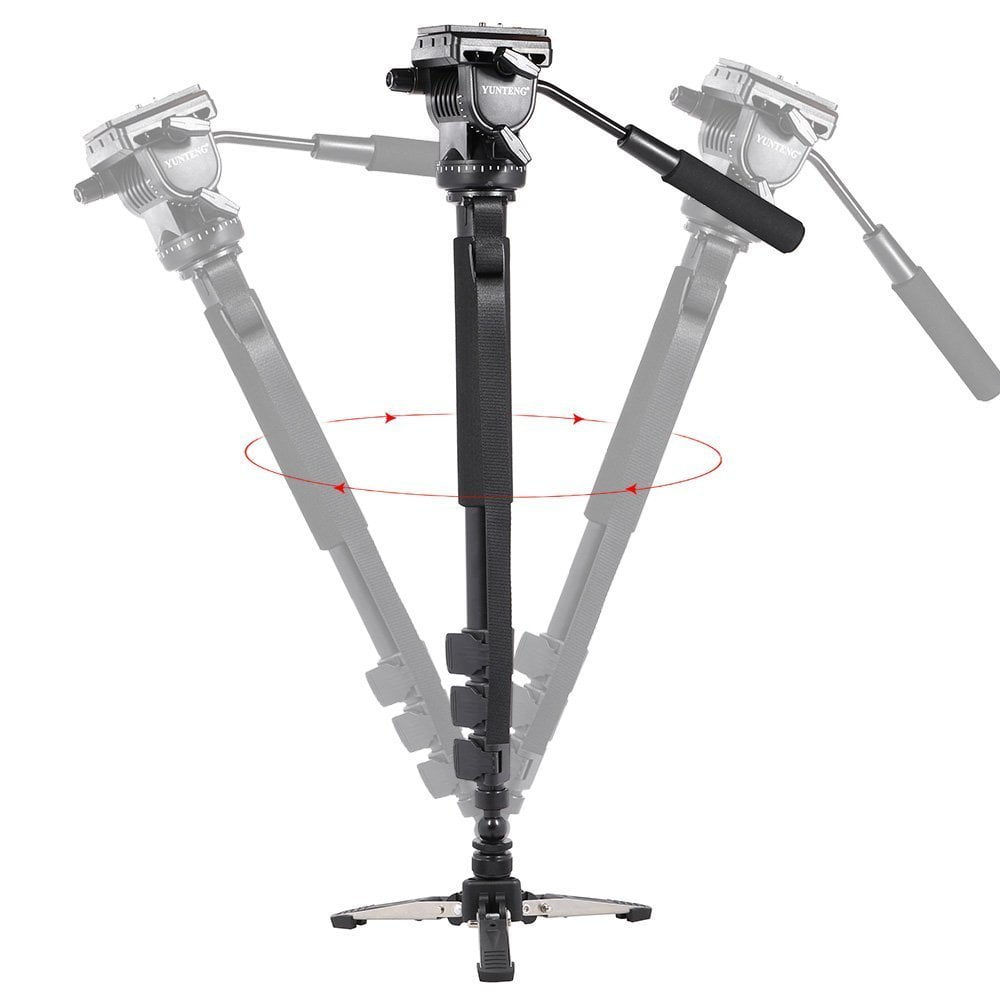 YUNTENG VCT-588 Aluminium Alloy Monopod with Detachable Tripod Stand Base PLUS Fluid Drag Head for DSLR Camera