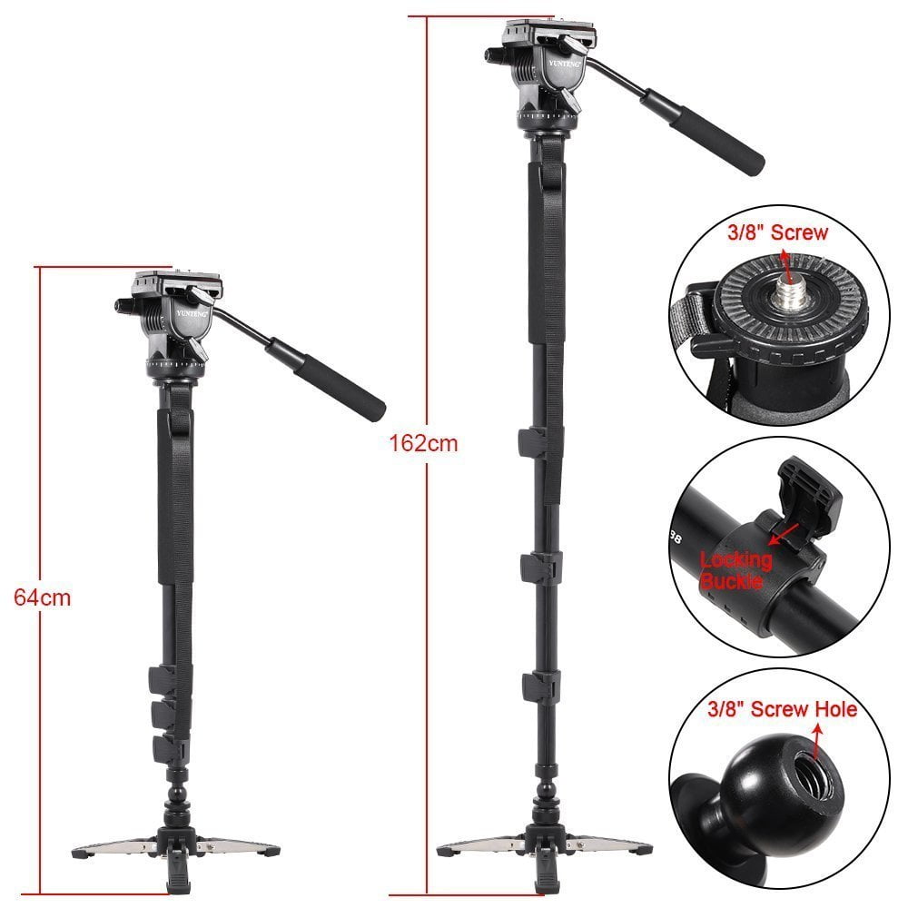 YUNTENG VCT-588 Aluminium Alloy Monopod with Detachable Tripod Stand Base PLUS Fluid Drag Head for DSLR Camera