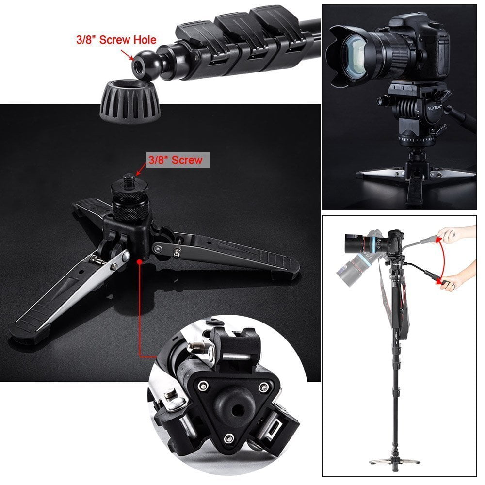 YUNTENG VCT-588 Aluminium Alloy Monopod with Detachable Tripod Stand Base PLUS Fluid Drag Head for DSLR Camera