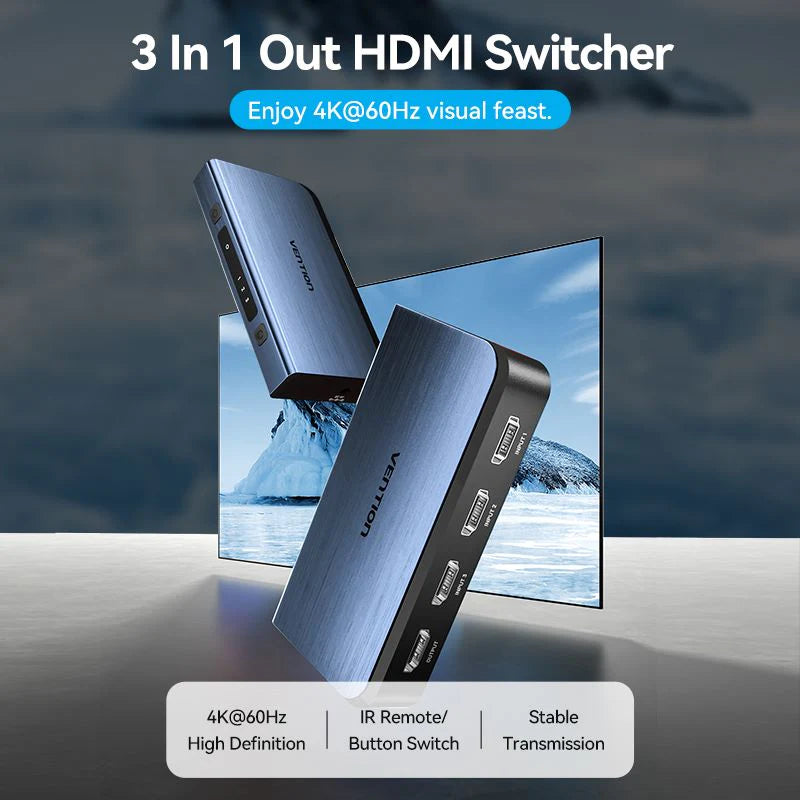 Vention 3 In 1 Out HDMI Switcher Blue Aluminum Alloy Type