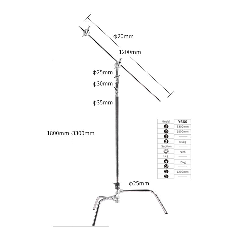 Nicefoto Y660 Professional Heavy Duty C-Stand Stand with Turtle Base CSTAND