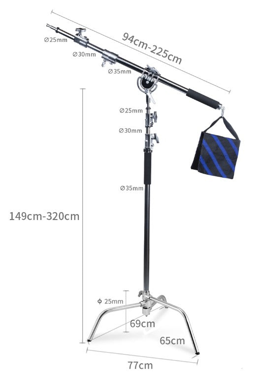 Nicefoto Y660III Professional Heavy Duty C-Stand Stand with Turtle Base CSTAND and ARM 225cm