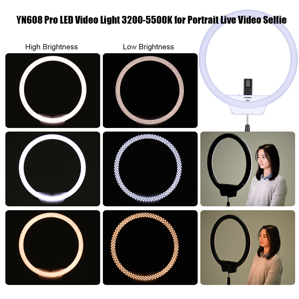 YONGNUO YN608 LED 3200-5500K Bicolor Ring Light with Wireless Remote Control Adjustment