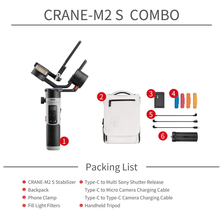 Zhiyun CRANE-M2 S 3-Axis Handheld Gimbal Stabilizer - Standard and Combo Kit