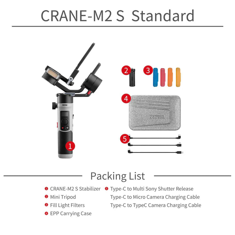 Zhiyun CRANE-M2 S 3-Axis Handheld Gimbal Stabilizer - Standard and Combo Kit