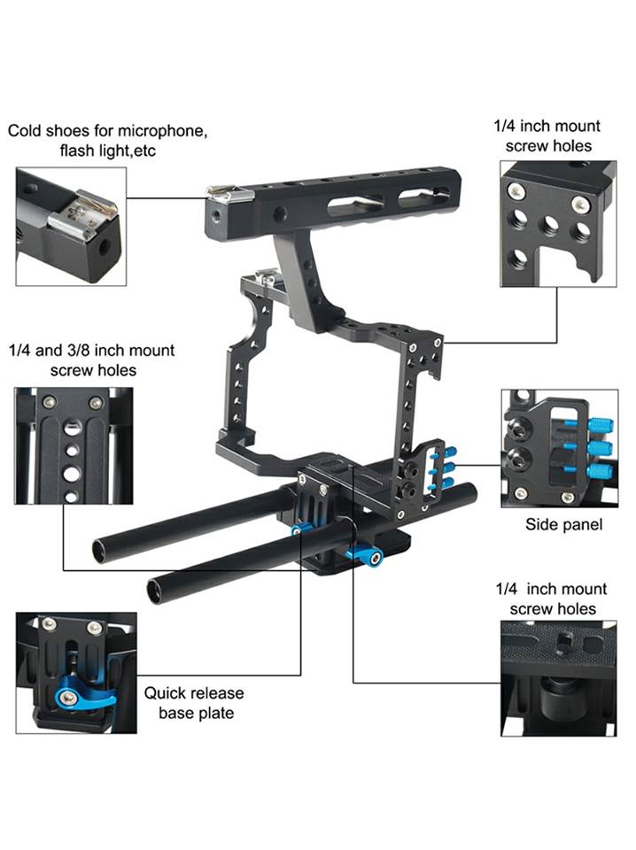 APEX Camera Cage for GH4, A7S, A7, A7R, A7Rii, A7Sii