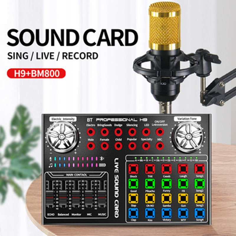 H9 Bluetooth Audio Broadcast Sound Card with BM800 Microphone Package