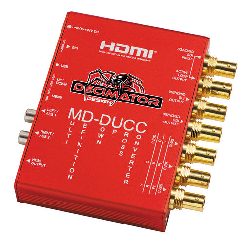 Decimator Design MD-DUCC Multi-Definition Down Up Cross Converter (3G/HD/SD)-SDI to (3G/HD/SD)-SDI, HDMI and Analogue Video with 2 x AES/EBU or 2 x Analogue Audio Outputs