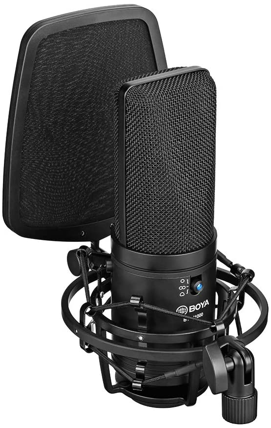 Boya BY-M1000 Condenser Microphone Podcast Mic Kit Support Omnidirectional/Bidirectional with Double-layer Pop Filter Shock Mount XLR Cable