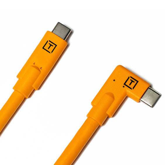 TetherPro USB-C to USB-C Right Angle Cable - 15 feet - Orange