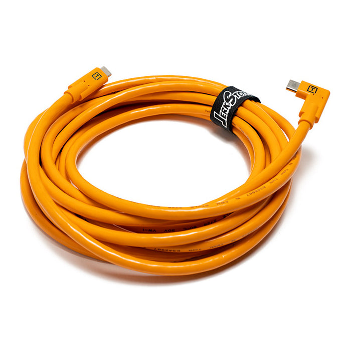 TetherPro USB-C to USB-C Right Angle Cable - 15 feet - Orange