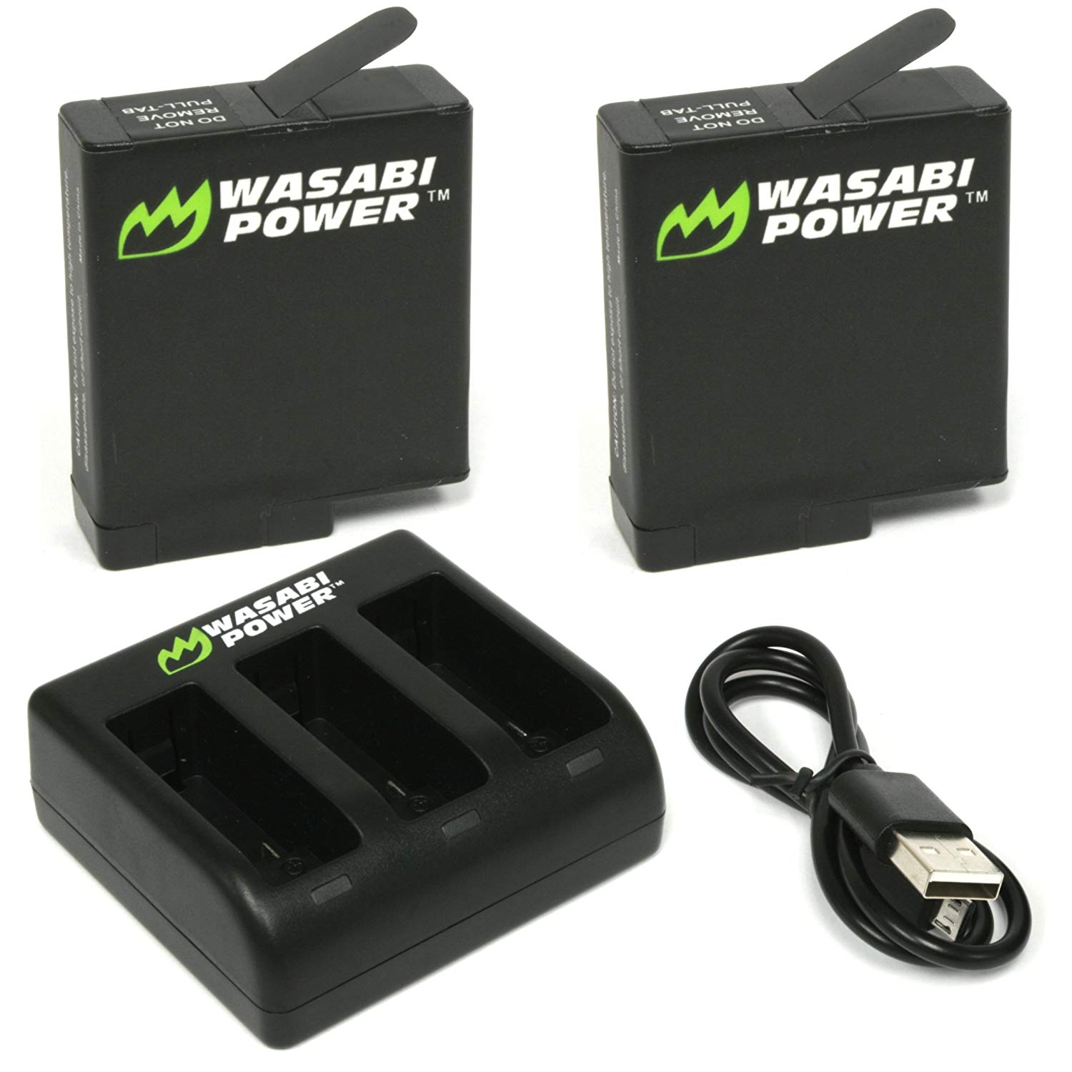 Wasabi Power Battery (2-Pack) and Triple USB Charger for GoPro HERO7 Black, HERO6 Black, HERO5 Black, Hero 2018